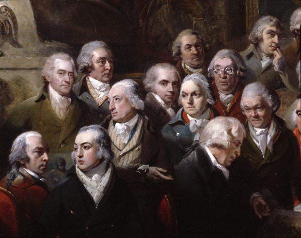 George Dance depicted centre left, head turned to his right. Photo: RA © Royal Academy of Arts, London