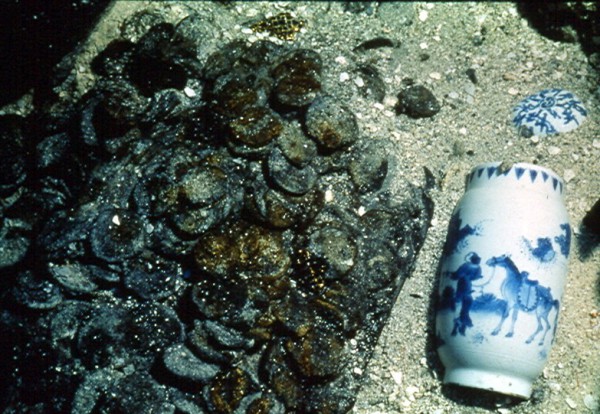 Remains of the treasure chest in Concepcion. Note gold jewel. 