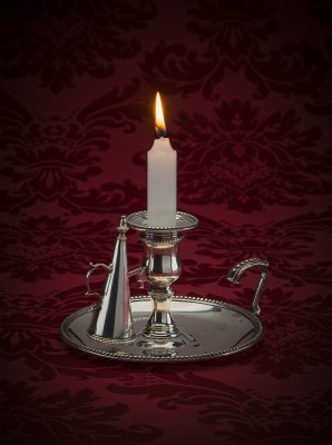 Silver chamber candlestick by Thomas Hannam & John Crouch, London 1775 , engraved with Nelson's San Josef crest 